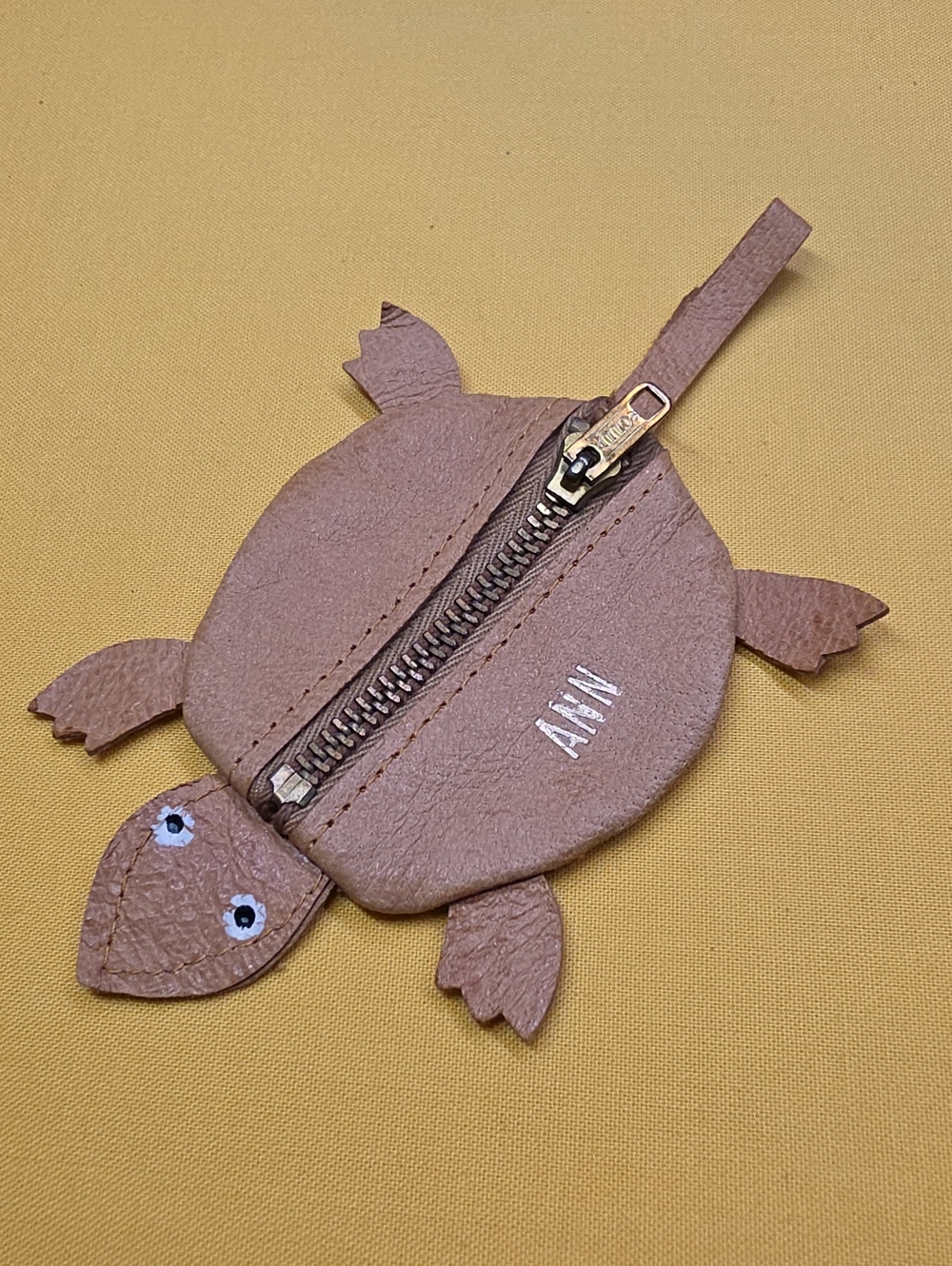 Vintage Artisan Leather Turtle Coin Purse Pouch Custom ▪︎ "ANN" ▪︎  Arrow Zipper
